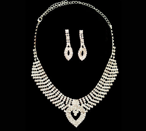 EXQUISITE CLEAR AUSTRIAN RHINESTONE CRYSTAL NECKLACE EARRINGS SET BRIDAL