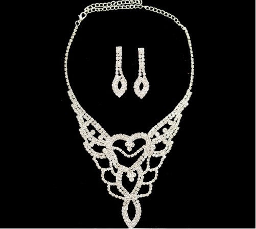 EXQUISITE CLEAR AUSTRIAN RHINESTONE CRYSTAL NECKLACE EARRINGS SET BRIDAL