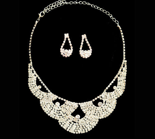 EXQUISITE CLEAR AUSTRIAN RHINESTONE CRYSTAL NECKLACE EARRINGS SET BRIDAL