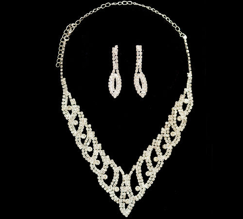 EXQUISITE CLEAR AUSTRIAN RHINESTONE CRYSTAL NECKLACE EARRINGS SET BRIDAL