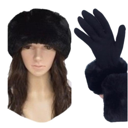 Conjunto de guantes y sombrero de invierno estilo cosaco ruso de piel sintética para mujer de estilo moderno