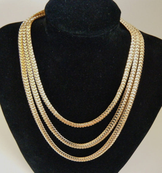 Fashion Womens Gold toned 3-Layers Simple Chain Necklace Jewelry