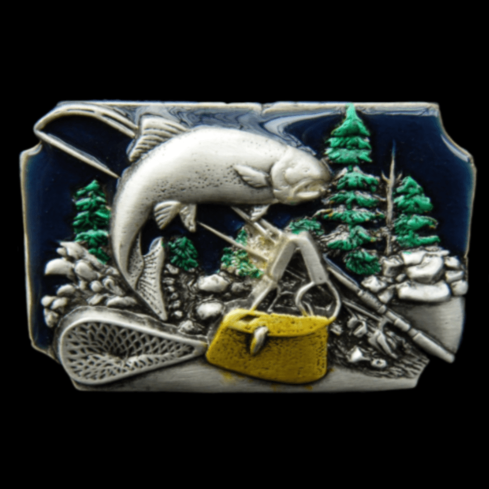 Belt Buckle Fish Fishing Gear Pole Bait Fisherman