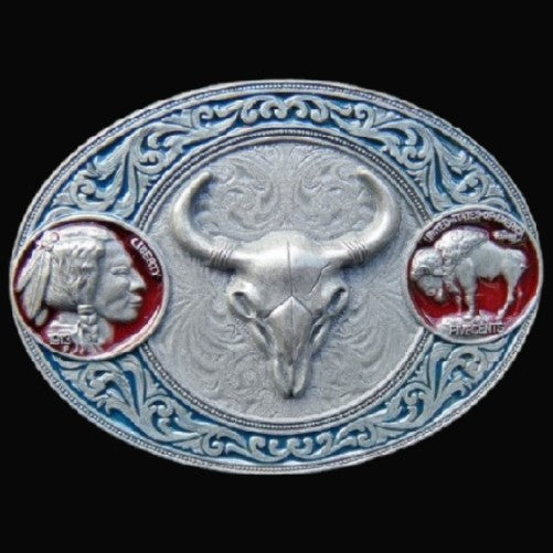 Buffalo Five Cent Coin Indian Western Steers Belt Buckle