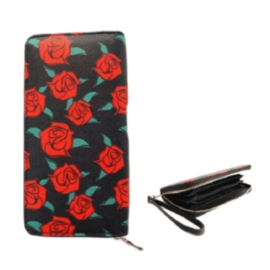 Floral Flower Red Rose Roses Fashion Women's Zipper Clutch Wallet