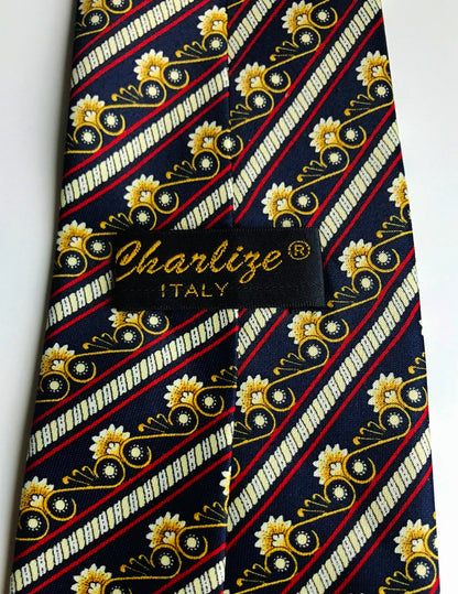 Corbata de cuello para hombre 100% seda, elegante, elegante, con estampado floral, CHARLIZE ITALY