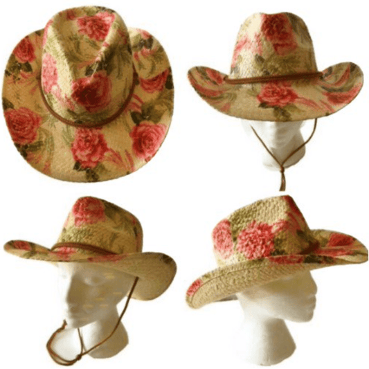 Chapeau de paille roses d'été pour femmes, chapeaux occidentaux de cow-girl de jardin