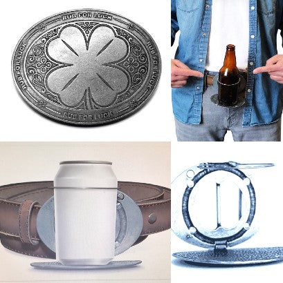 Beverage Holder Shamrock 4 Leaf Clover Belt Buckle