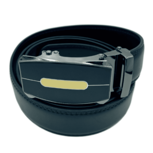 Genuine Black Leather Mens Ratchet Dress Belts With Adjustable Automatic Buckle