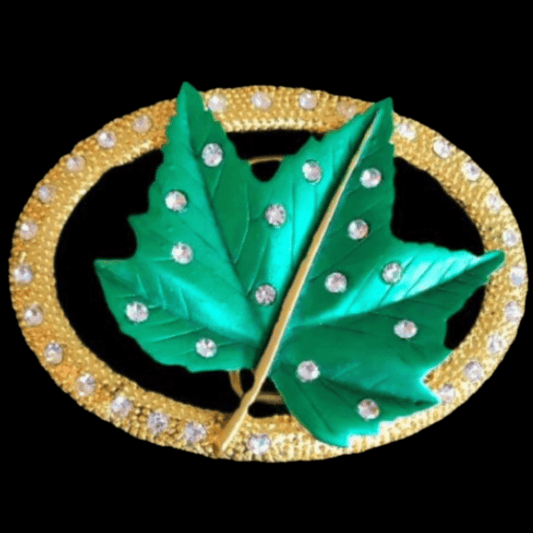 Hebillas de cinturón con diamantes de imitación de hoja verde en tono dorado