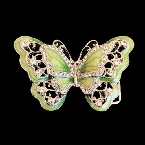 Butterfly Wings Lime Green Rhinestone Belt Buckle