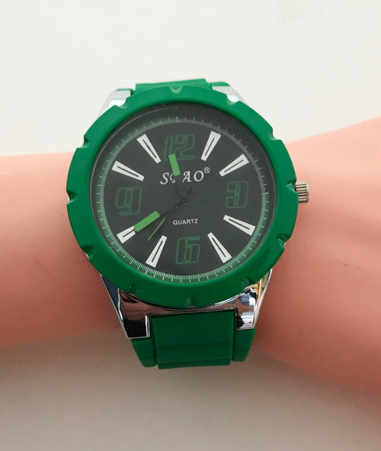 Green Unisex Men Woman Fashion Season Trendy Silicone Big Wrist Watch