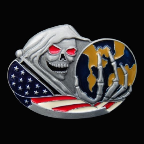 Grim Reaper Skull Wizard World USA Flag Belt Buckle