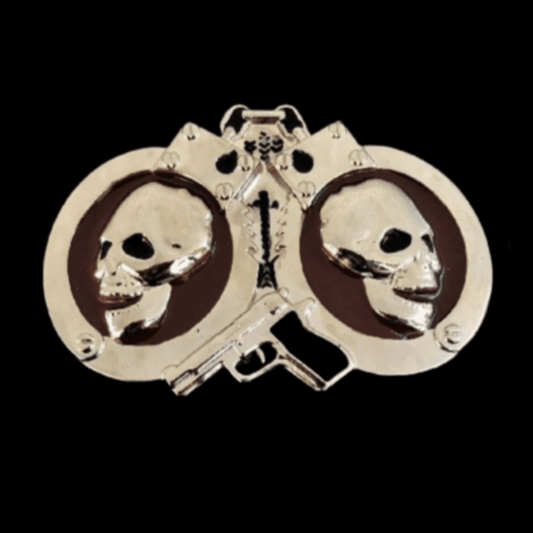 Handcuffs Skulls Gun Security Party Costume Belt Buckle