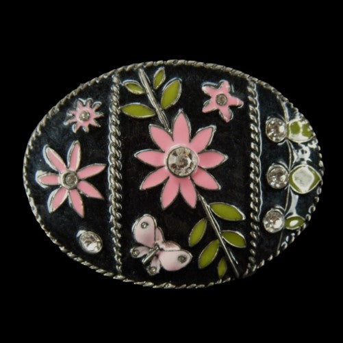 Flowers Pink Butterfly Rhinestone Retro Belt Buckle