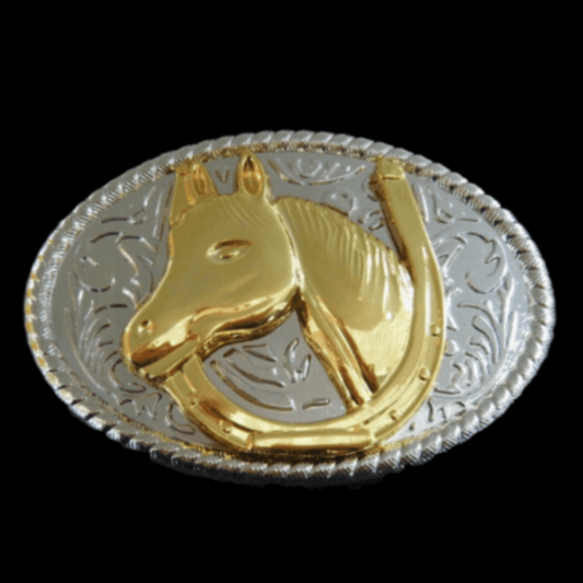 Horse Head Horseshoe Western Belt Buckle