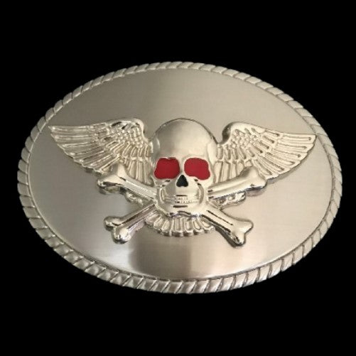 Skull Red Eyes Wings Crossbones Goth Belt Buckle