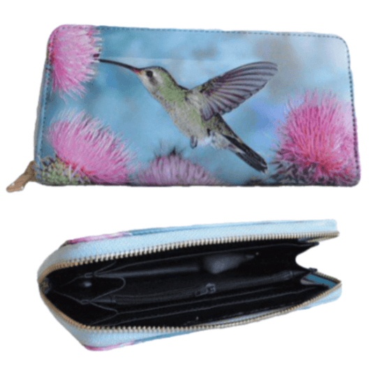 Cartera de mano con cremallera para mujer con diseño de colibrí