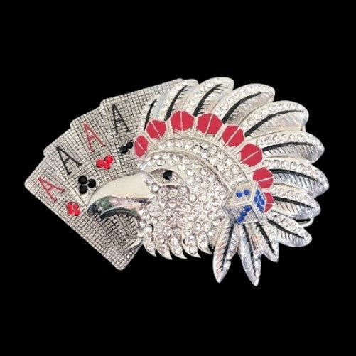 Rhinestone Eagle Cards Native Art Belt Buckle