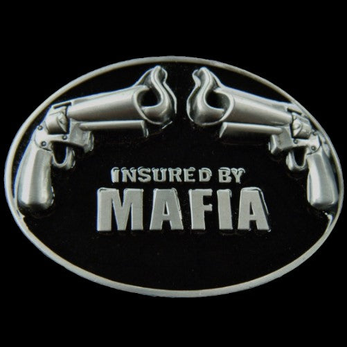 Mafia Insured Italian Underworld Crime Family Guns Belt Buckle