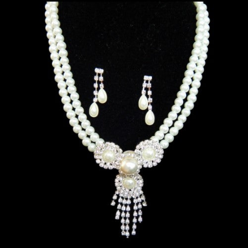 Jewelry Set Wedding Faux Pearl Rhinestone Earrings Necklace