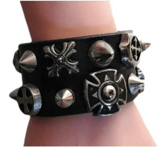 Leather Cross wristband bracelet goth punk celtic emo