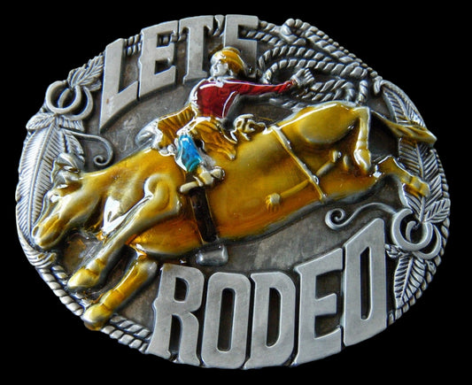 LETS RODEO WESTERN BELT BUCKLE LASSO COWBOY COWGIRL BULL RIDER BIG BELTS & BUCKLES