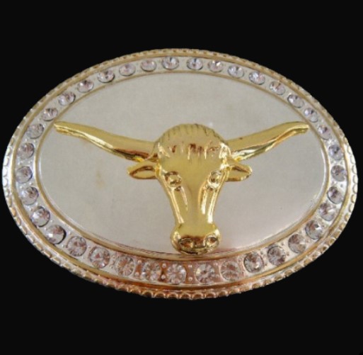 Longhorn Rhinestone Western Belt Buckle