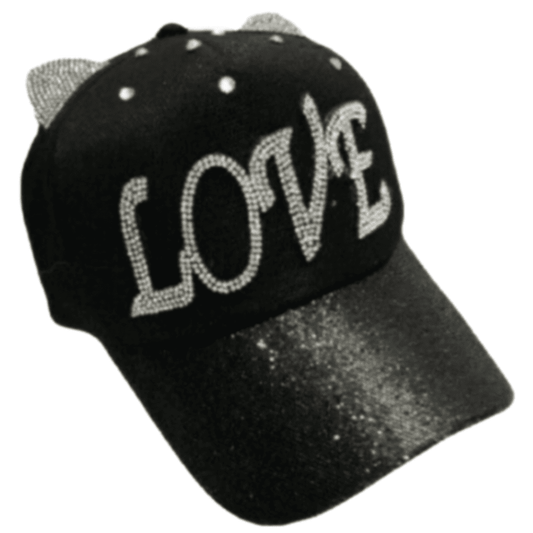 Love Bling Rhinestone Cat Ears Gorra de béisbol para mujer Sombrero para el sol al aire libre