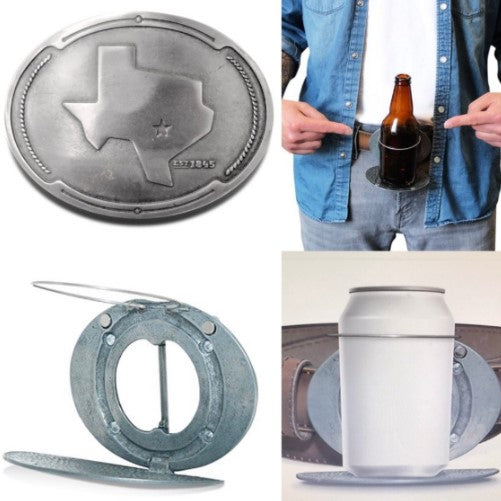 Texas State Map Beverage Beer Holder Belt Buckle