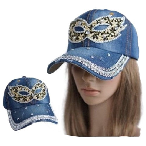 Máscara Mascarada Rhinestone Gorra de béisbol de mezclilla para mujer Sombrero para el sol al aire libre