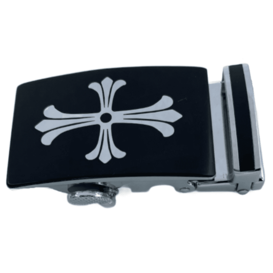 Men's Dressy Auto-Lock Fast Release Ratchet Classy Cross Belt Buckle