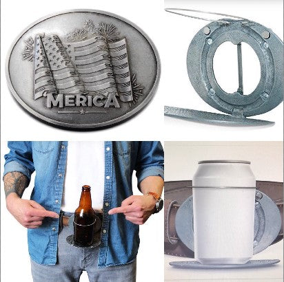 Beverage Drink Beer Holder Merica USA Flag Belt Buckle