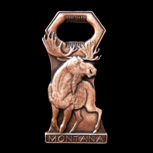 Montana Moose Caza Abridor de botellas Recuerdo Cobre satinado