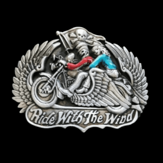 Motorcycle Skull  Ride With The Wind Biker Belt Buckle