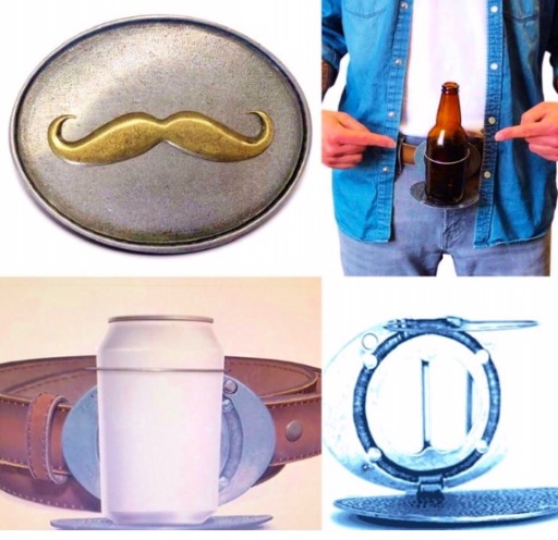 Mustache Hair Dresser Bottle Beverage Holder Belt Buckle