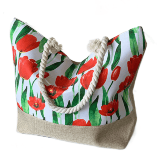 New Fashion Red Tulips Beach Canvas Large Tote Bag Handbag