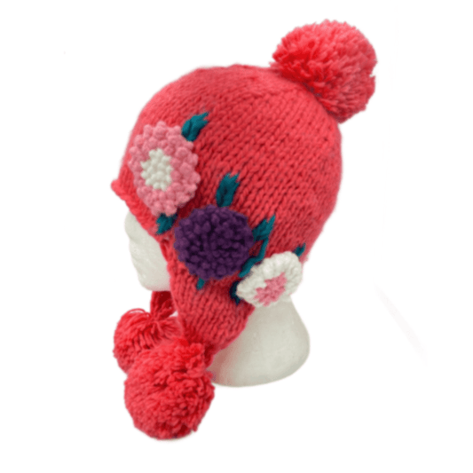 New Fashion Womens Coral Hat Warm Winter Pom Pom Knitted Crochet Flower