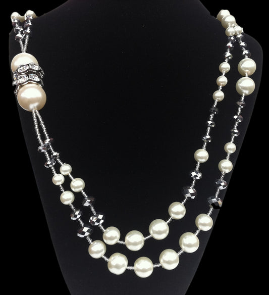 Wedding Bridal Bride Faux Pearls 2 Strand Necklace Set