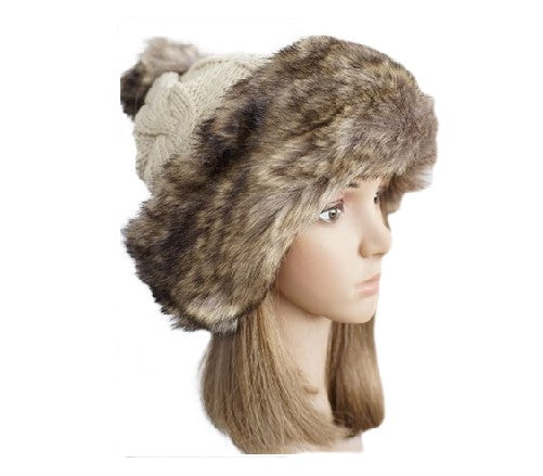 Nouveau Femmes hiver chaud élégant fausse fourrure tricot épais chapeau pompon Ski mode