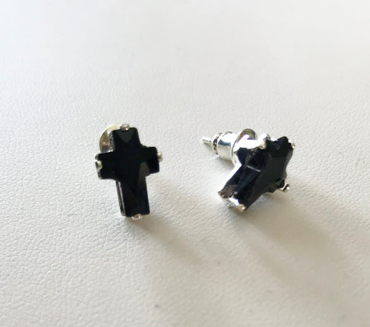 Black Cross Earrings Post Stud Women Men Punk Rock Gothic