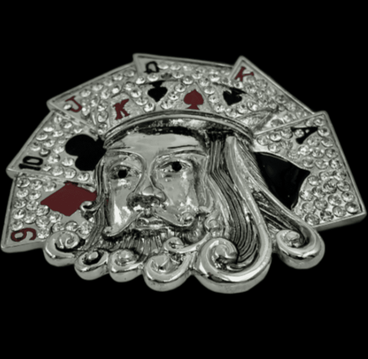 Casino Cards Royal Flush Kings Aces Rhinestone Belt Buckle