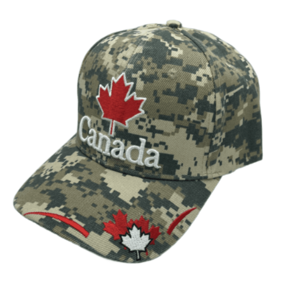 Gorra bordada con estampado de camuflaje, bandera del país de Canadá, hoja de arce roja