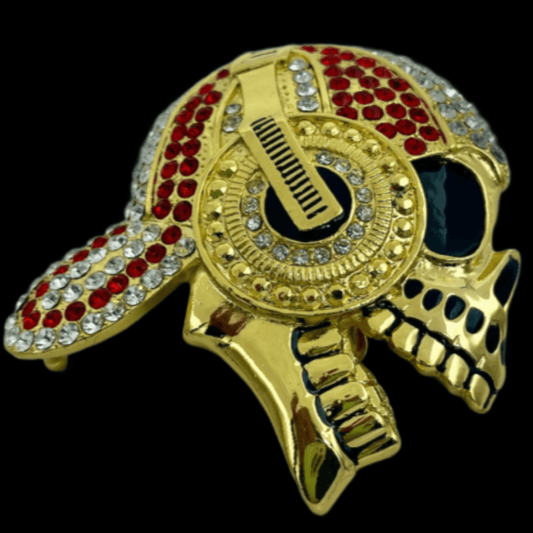 Rhinestone DJ Music Rock n Roll Skull Belt Buckle