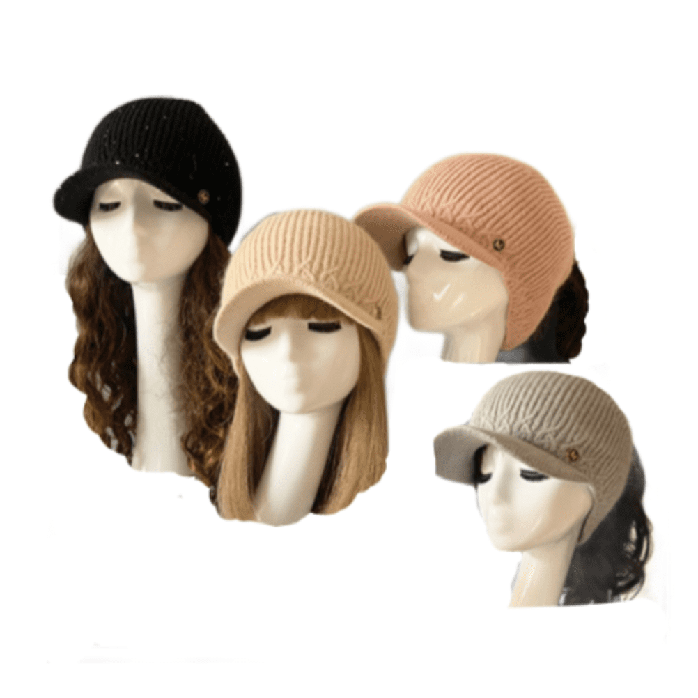 BeanieTail Bonnet en tricot torsadé extensible et doux pour chignon haut et queue de cheval avec visière