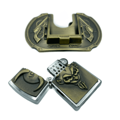 Belt Buckle Flint Lighter Holder Devil Western Gun