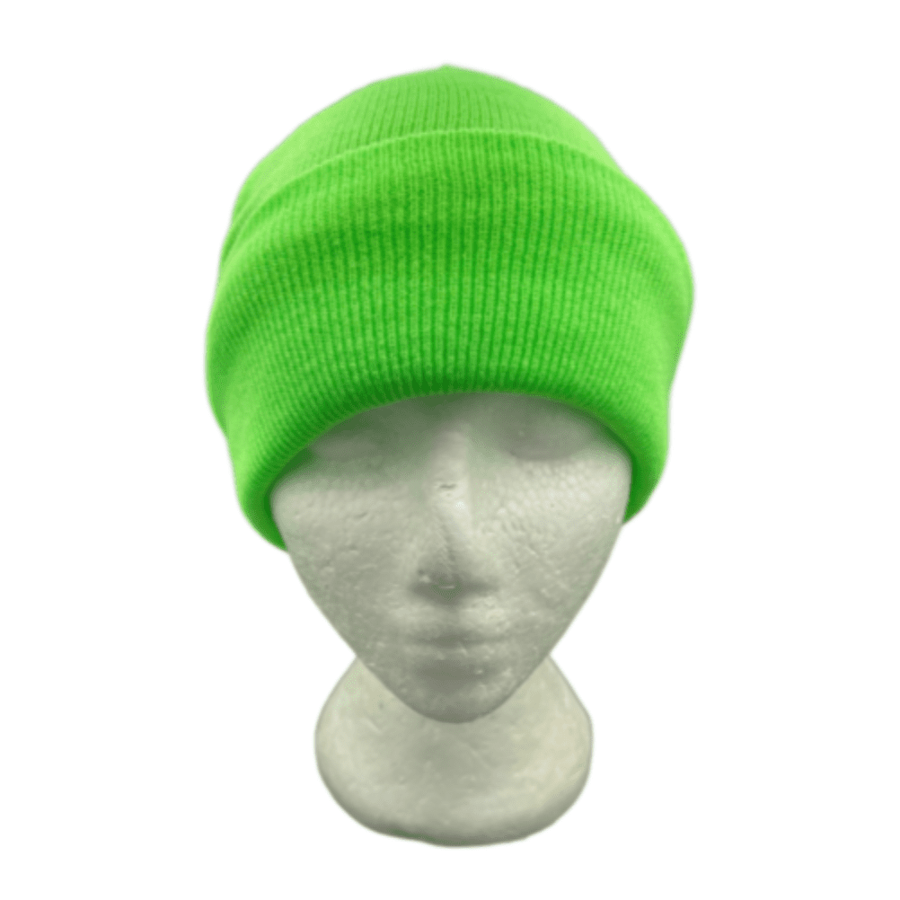 Gorro de neón verde Gorro de esquí de punto liso Puño Invierno Sólido Cálido Hombres Mujeres Sombrero