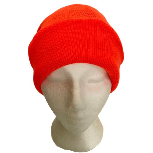 Orange Neon Beanie Cap Plain Knit Ski Hat Cuff Winter Solid Warm Men Women Toque