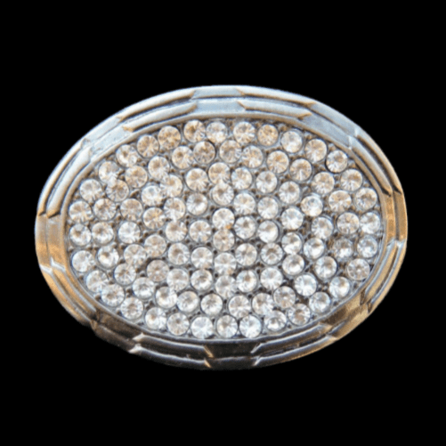 Hebillas de cinturón ovaladas con pedrería transparente y blanca