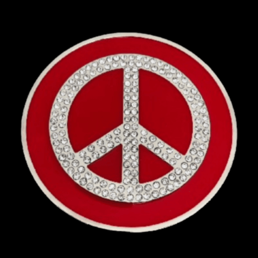 Peace Love Symbol Sign Cool Hippie Rhinestone Belt Buckle